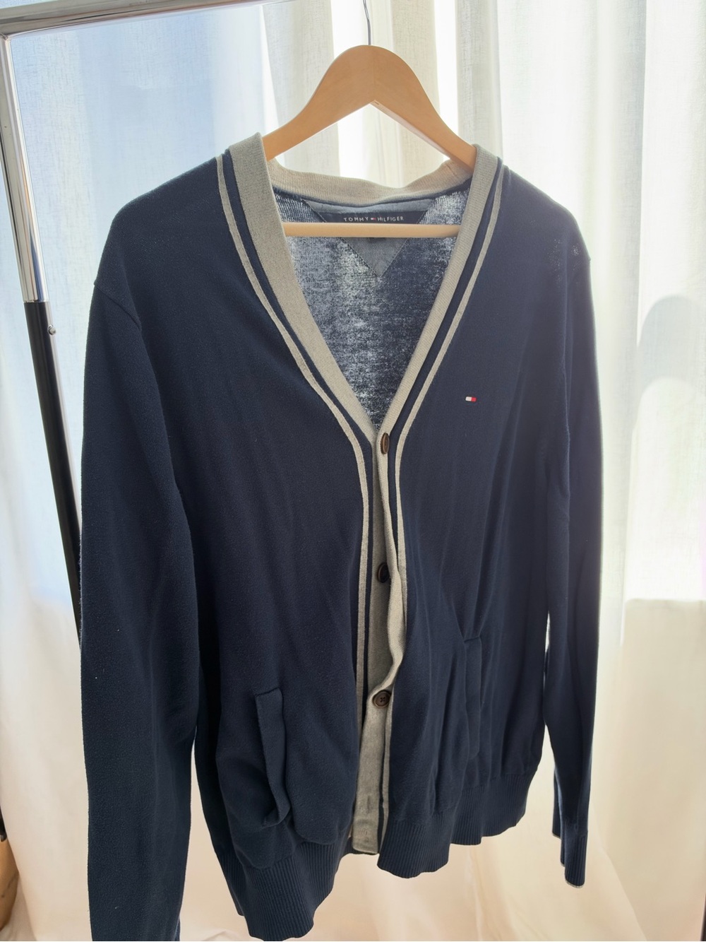 Tommy Hilfiger Navy Cardigan with Gray Trim